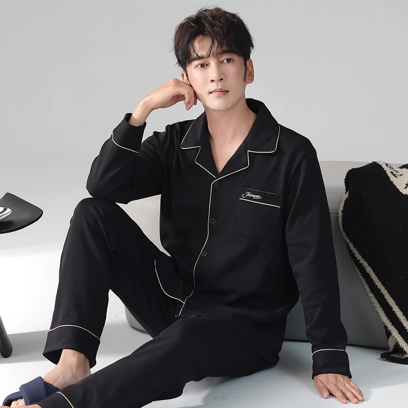 睡衣男士春秋季韩版2024年新款开衫长袖青年秋冬款大码家居服套装