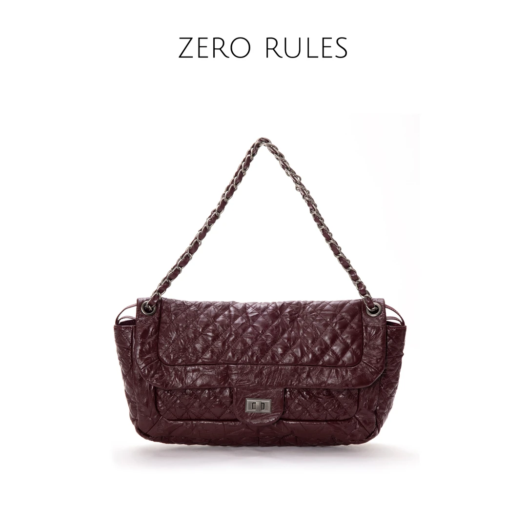 24072723【紫葡萄包包】头层牛皮抓皱 定制色香家菱格真皮包包