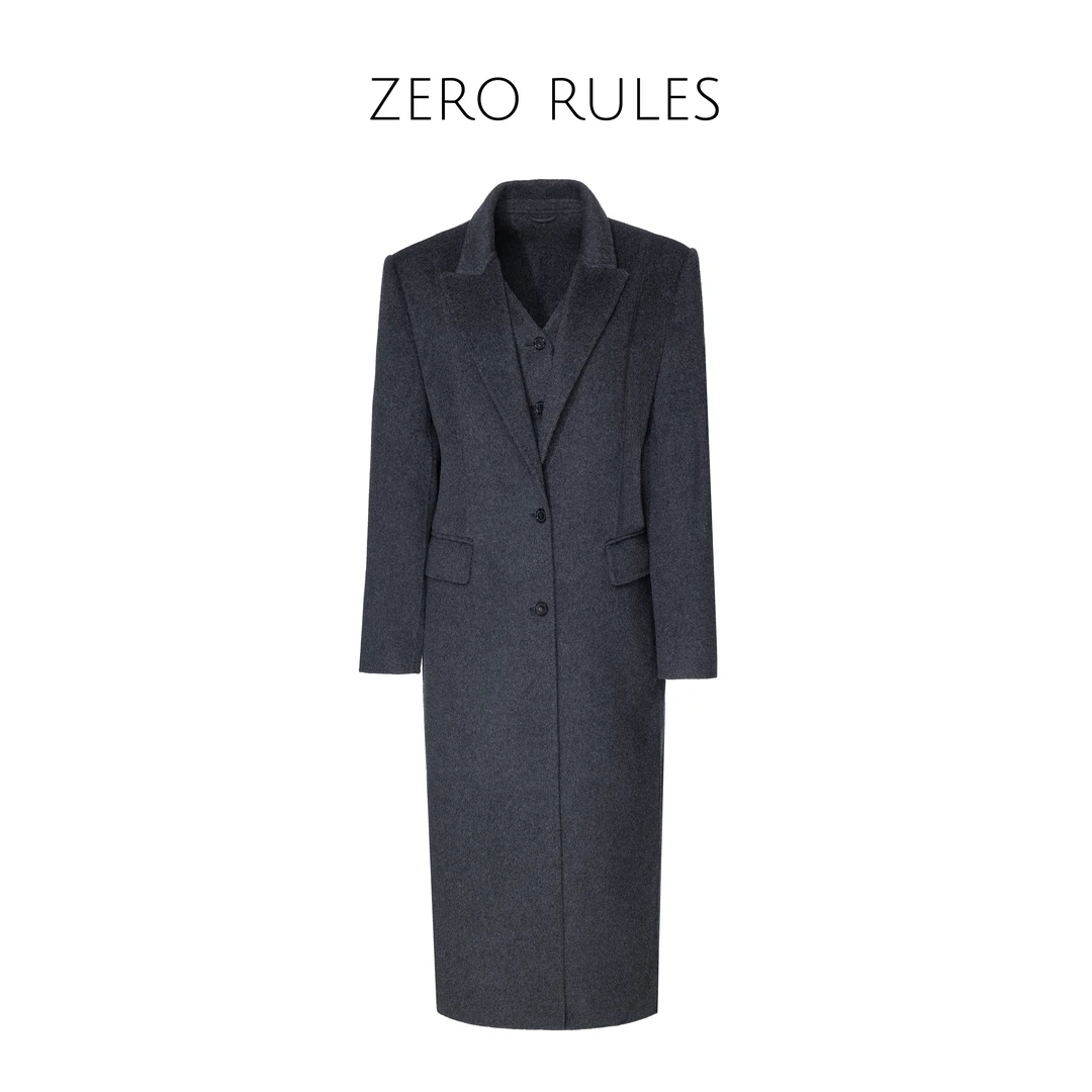 23113037ZR零规则【女绅士大衣】100绵羊*毛 假两件烟灰羊毛呢大衣