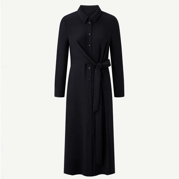 25款早秋新品三醋酸时尚休闲腰部褶裥装饰衬衫裙气质