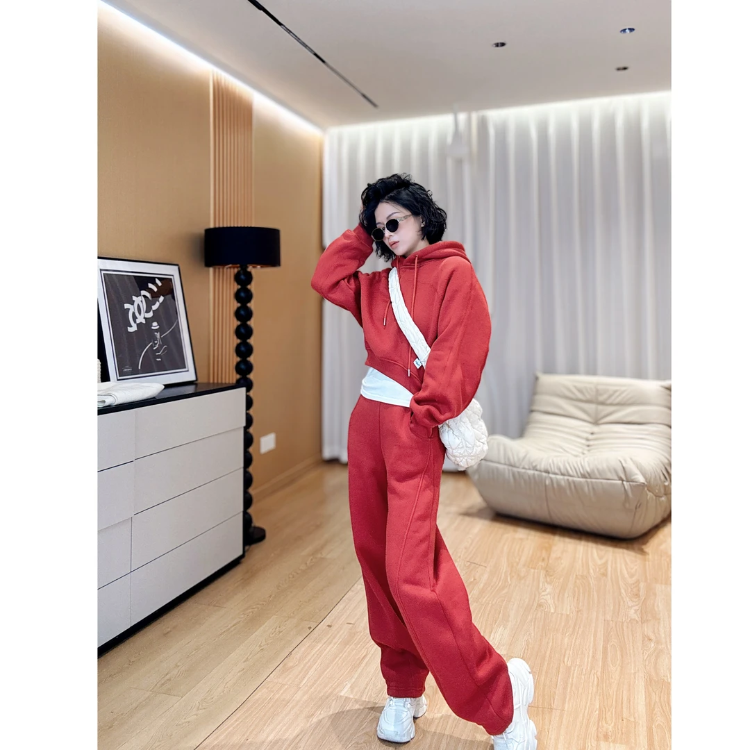 枫叶红/红人上新 加厚绒巨暖！连帽卫衣 弯刀裤卫裤套装M405T3292