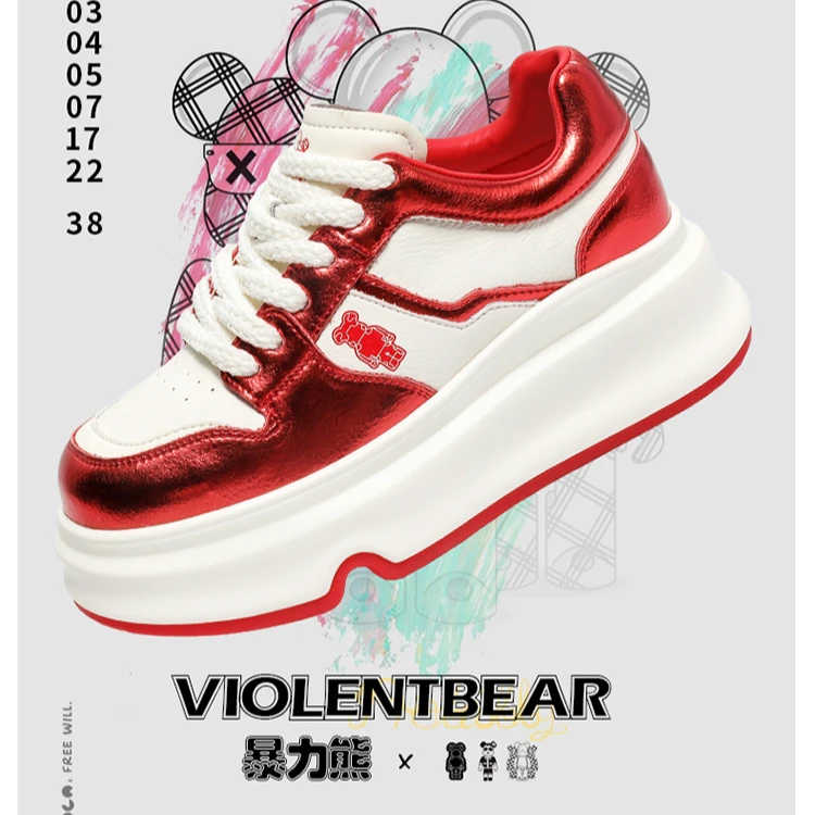 暴力熊时尚百搭白色休闲鞋春季低帮厚底板鞋8030-3