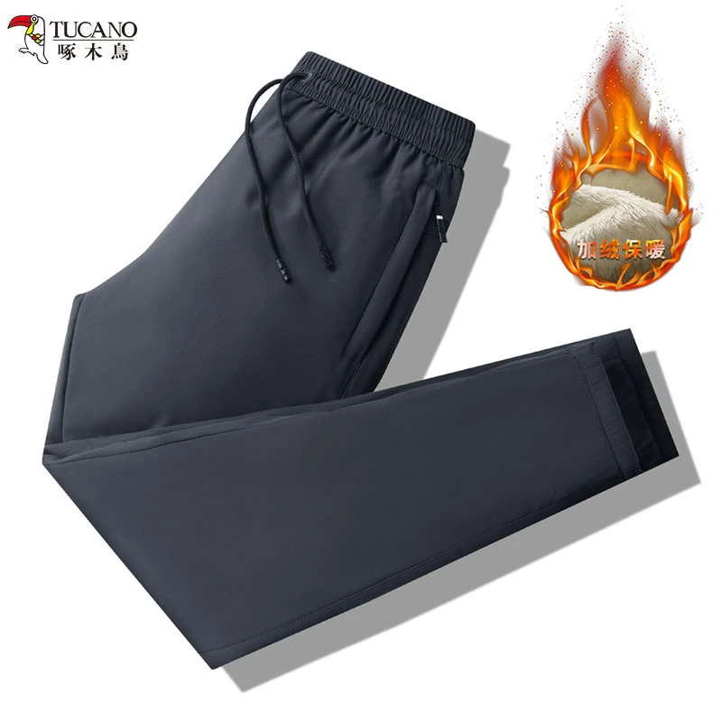 啄木鸟冬季裤子大码男士休闲加绒加厚保暖羊羔绒户外宽松潮流防寒