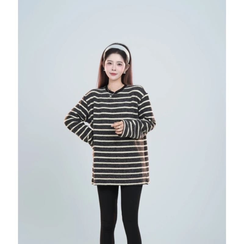宿慕SUMU 女款条纹上衣 12-9冬季2024时尚洋气休闲打底衫B19054