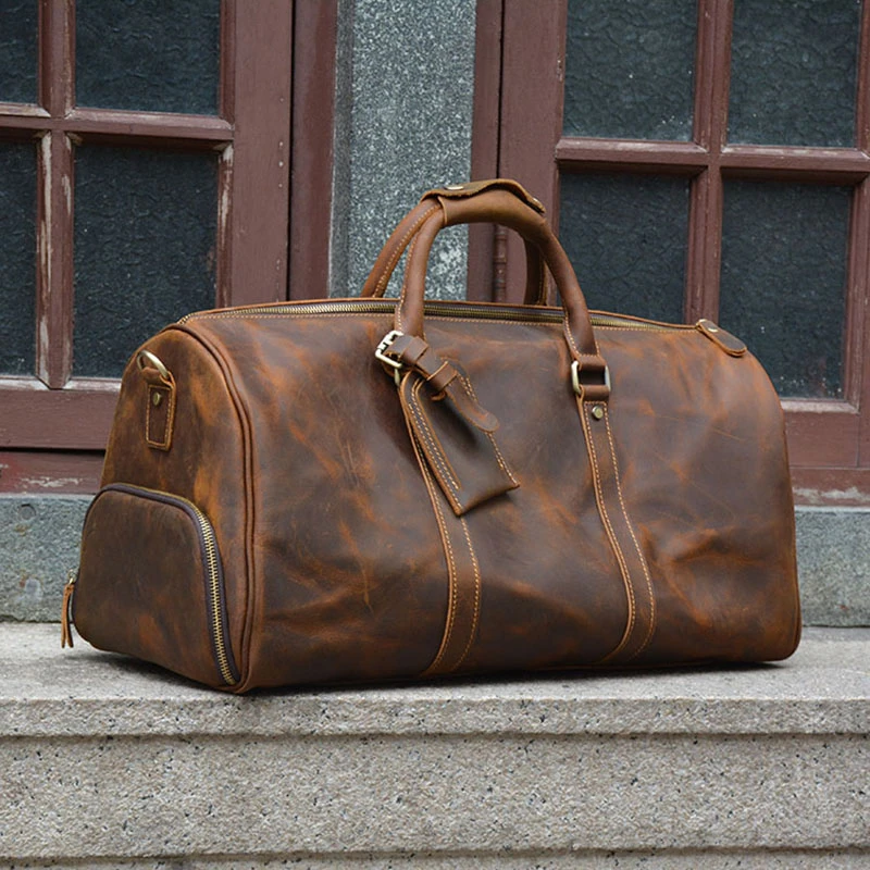 真皮旅行大包男包复古疯马牛皮手提出差包鞋位包单肩斜跨包大容量