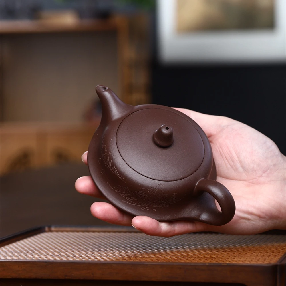 宜兴紫砂壶 原矿紫泥茶壶手工制作紫砂壶功夫茶具礼品球孔200毫升