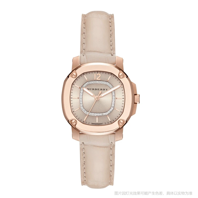 BURBERRY博柏利玫瑰金色镶钻34MM石英女士腕表BBY1807
