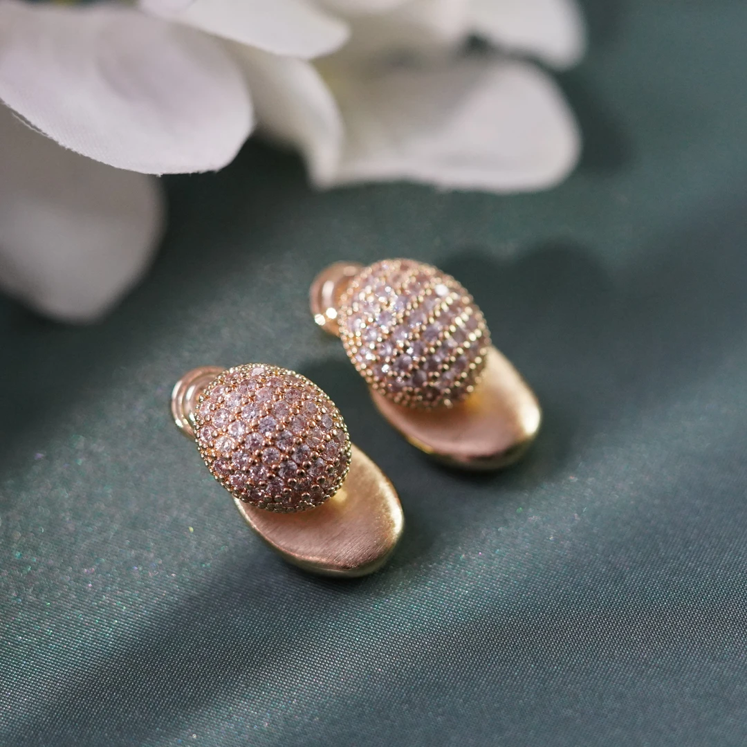 安托上品 合金合成锆石耳饰 微镶满钻轻奢高级椭圆形耳环0164