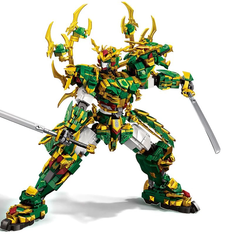 三国机甲积木青龙关羽白虎赵云双武器人物模型玩具男孩生日礼物