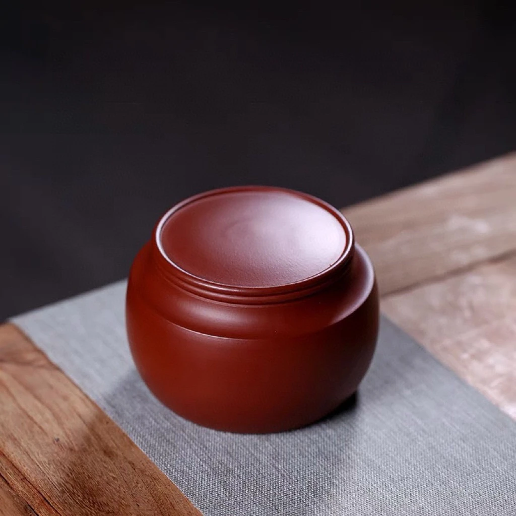 宜兴古韵紫砂茶具茶叶罐朱泥手工私人茶仓大口2到3两装