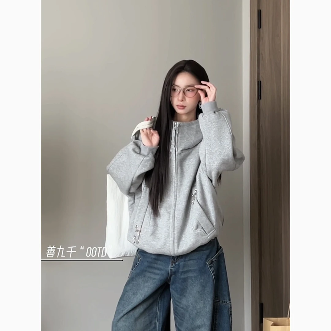 【SH9000】美式复古纯色休闲宽松卫衣日常百搭男女款