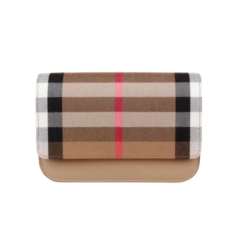 Burberry/博柏利翻盖开合栗米色拼色格纹单肩包80844941