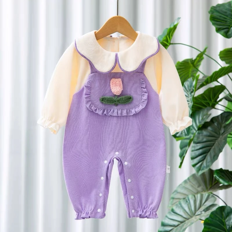 春秋款婴幼儿长袖洋气女宝宝连体衣外出服郁金香新生儿公主哈衣