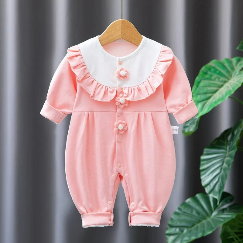春秋款婴幼儿新生儿连体衣长袖春秋双层可爱萌娃女宝宝哈衣爬爬服