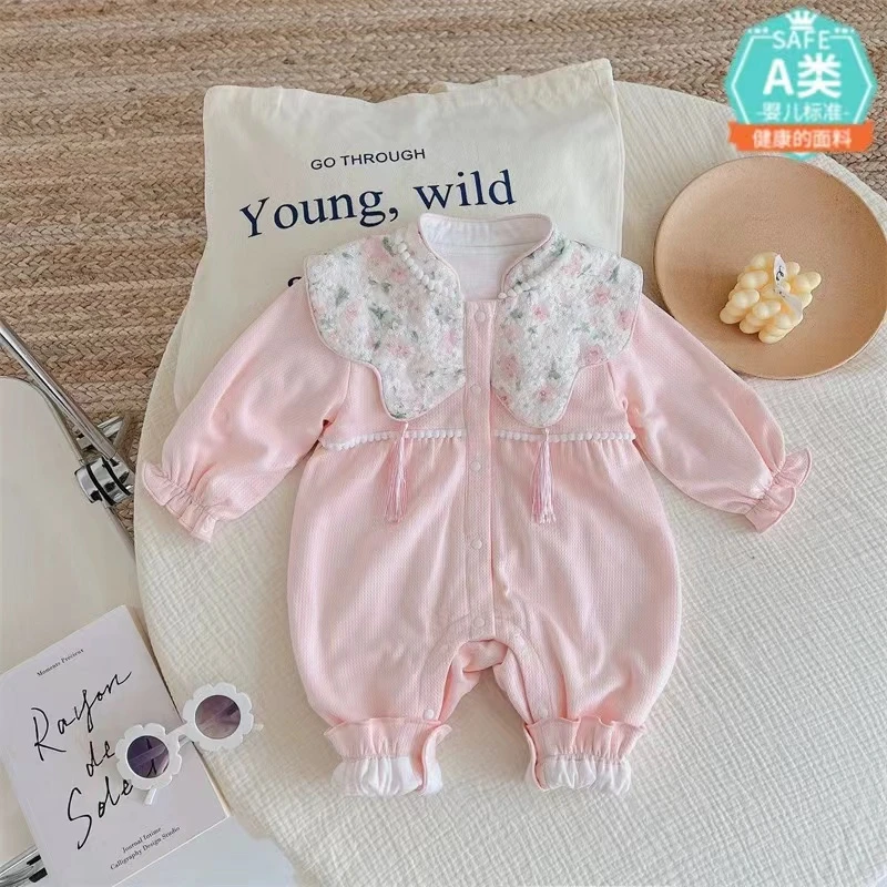 春秋装婴儿连体衣双层新生儿衣服哈衣洋气春款女宝宝哈衣公主爬服
