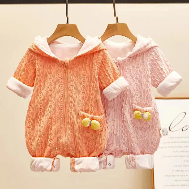 春秋款婴幼儿衣服连帽新生儿连体衣双层哈衣百开满月女宝宝外出服