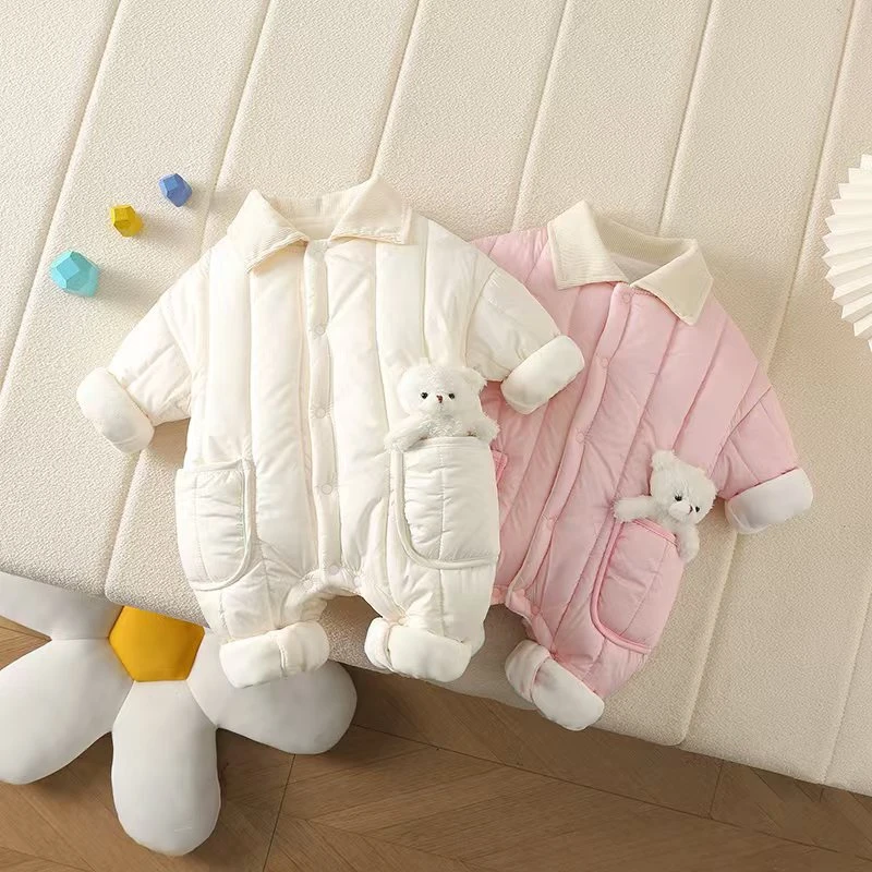 婴儿衣服满月冬装夹棉新生女宝宝连体衣哈衣外出抱衣冬季棉服