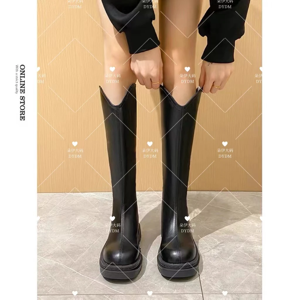 2024年秋冬新款时尚百搭大码胖mm高筒骑士靴801