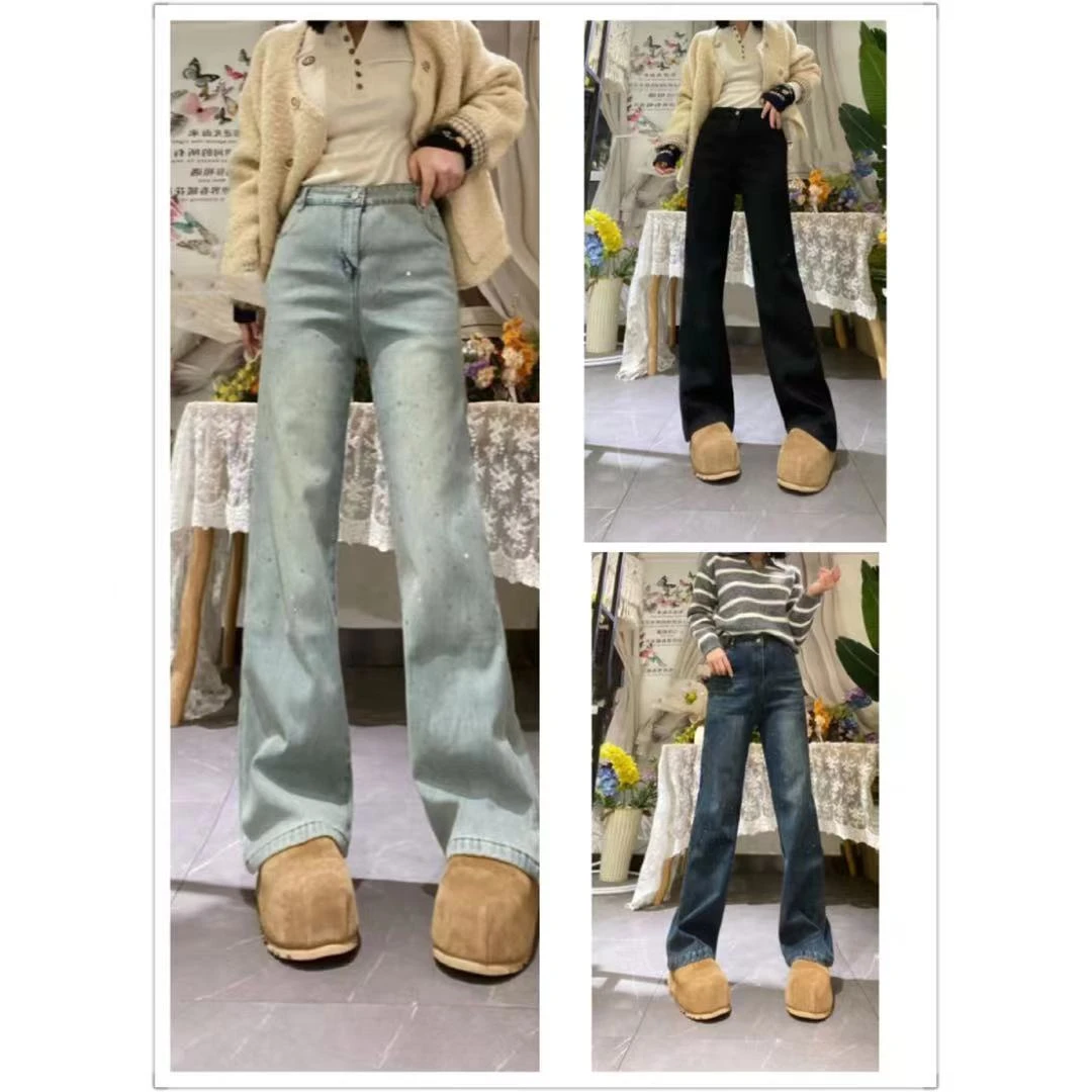 2024年新款时尚冬季加绒牛仔裤显瘦亮晶晶直筒裤20081