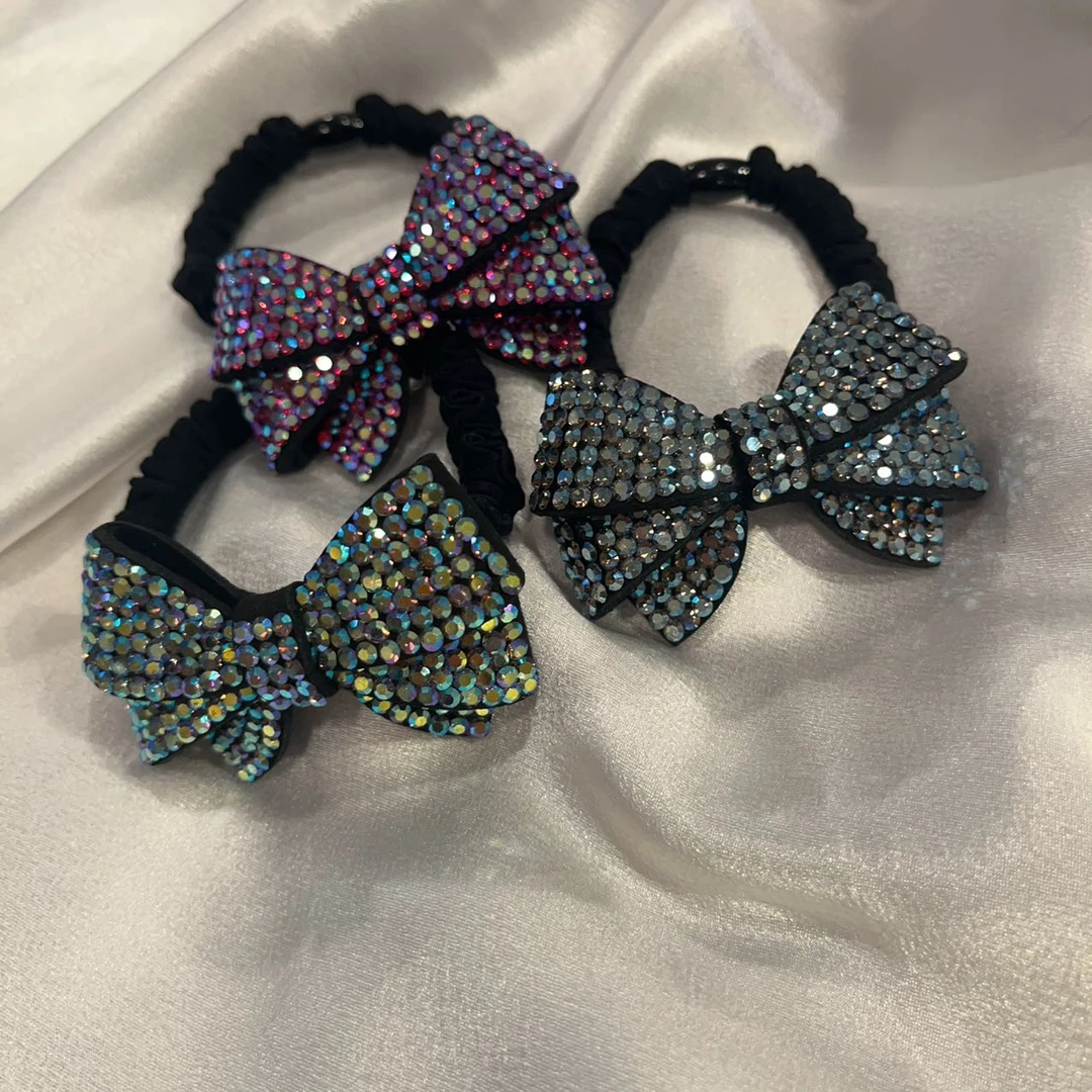 韩国 气质 小众 ins 手工 镀层满钻 蝴蝶结 发圈K341