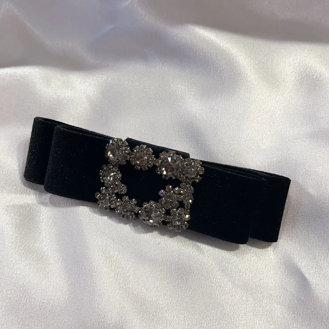 韩国 气质 小众 ins 手工 简约 黑钻钻 丝绒 弹簧夹QX01