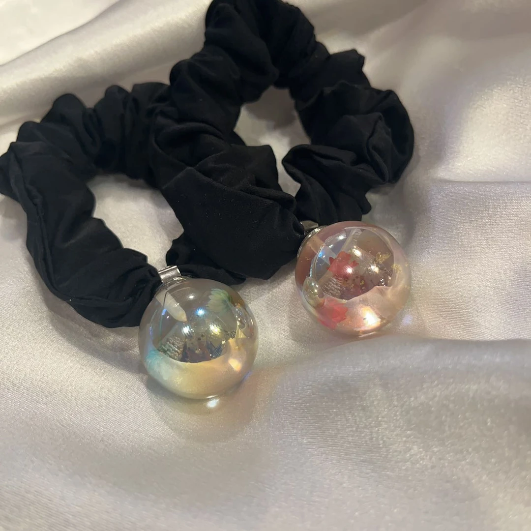 韩国 气质 小众 ins 手工 干花 小灯泡 珠珠 发圈K343