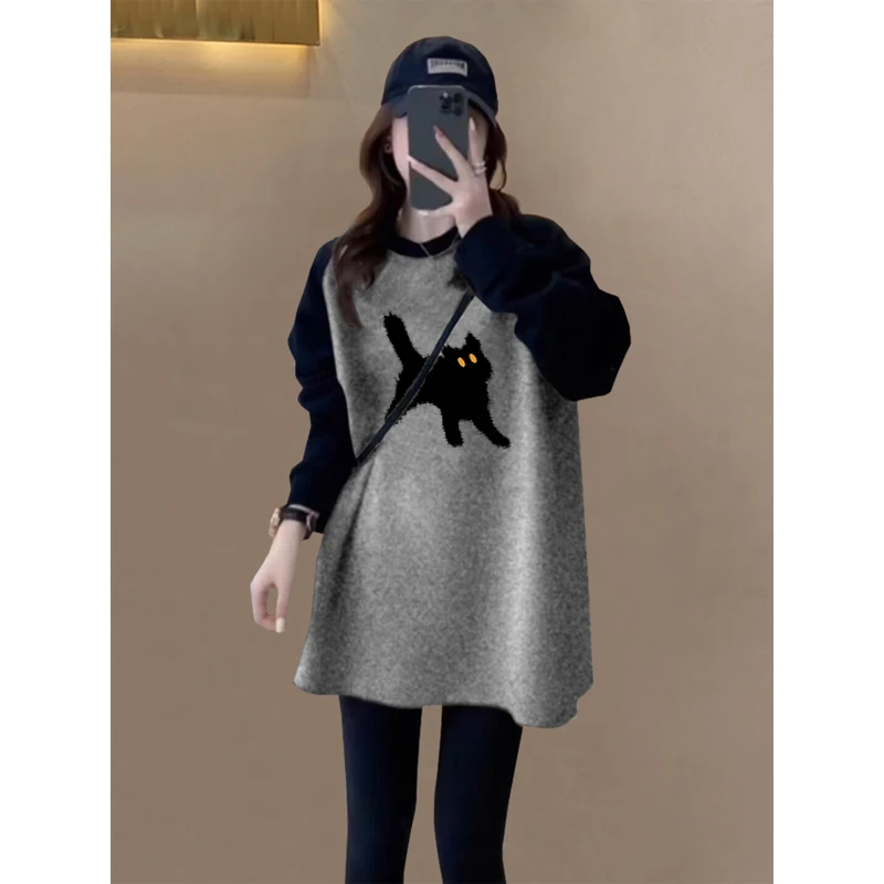 打底衫女内搭秋冬加绒中长款遮屁股洋气搭配鲨鱼裤的休闲外穿上衣