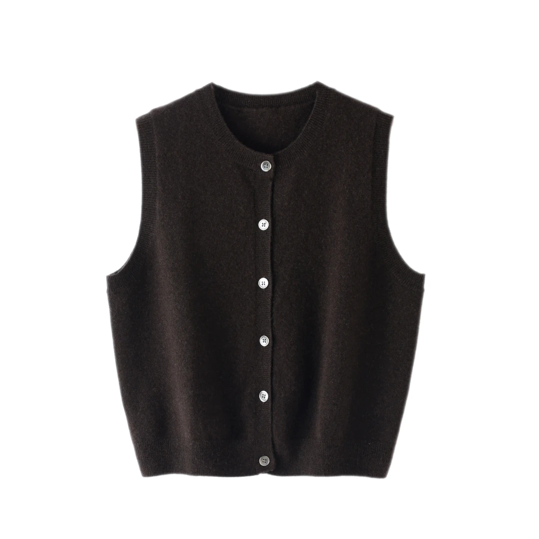 修身百搭女士100小山羊绒开衫马甲 韩版休闲款秋冬无袖