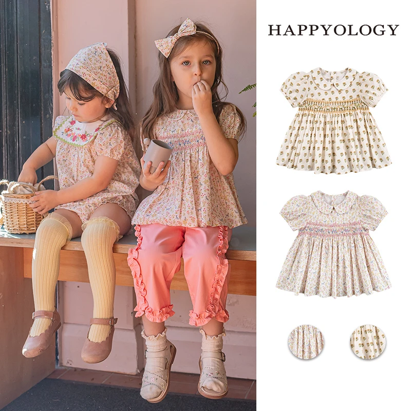 Happyology英国儿童司马克女童春夏新品娃娃领短袖衬衫上衣