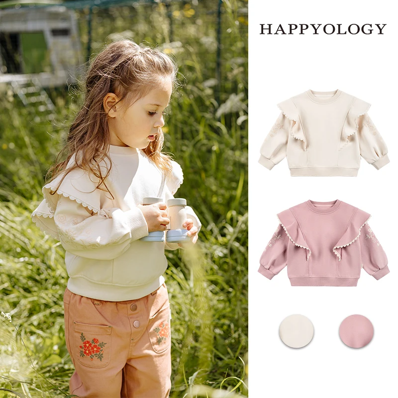 [2件9折]英国儿童春秋装绣花上衣女童童装袖子花边长袖卫衣