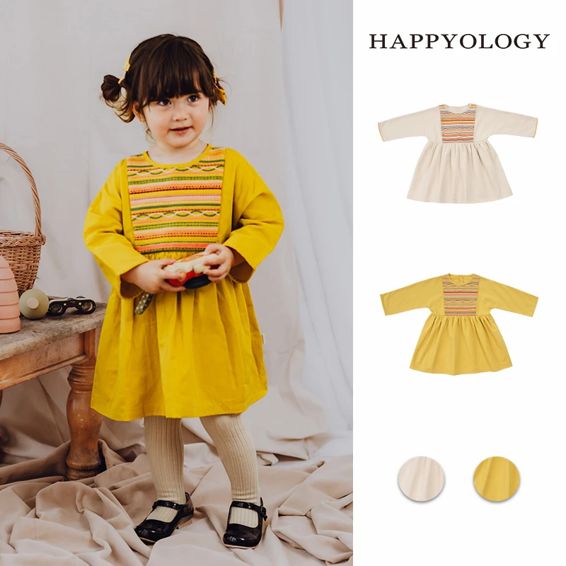 Happyology英国女童长袖连衣裙秋季新品儿童纯棉长裙子英伦连身裙