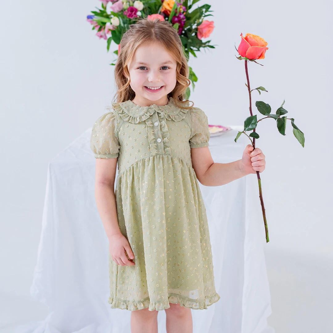 英国女童夏季纱裙泡泡袖连衣裙裙子儿童套装女宝宝木蓬蓬裙套装