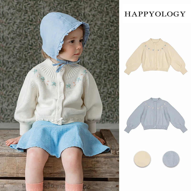 Happyology英国女童毛衣儿童针织秋冬童装手工绣花外套毛线衣服
