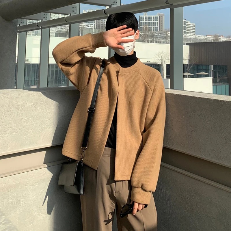 2023秋冬新款圆领毛衣男潮牌时尚宽松韩版港风百搭潮男毛衣纯色
