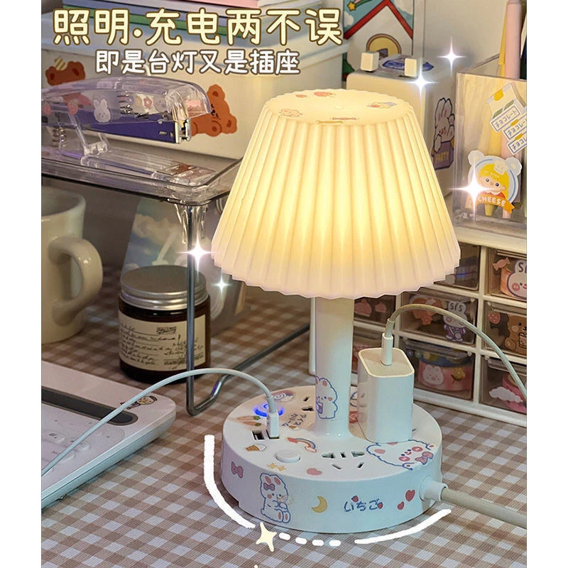 小夜灯卧室插座多功能台灯插座床头灯柔光护眼usb卧室夜灯接线板