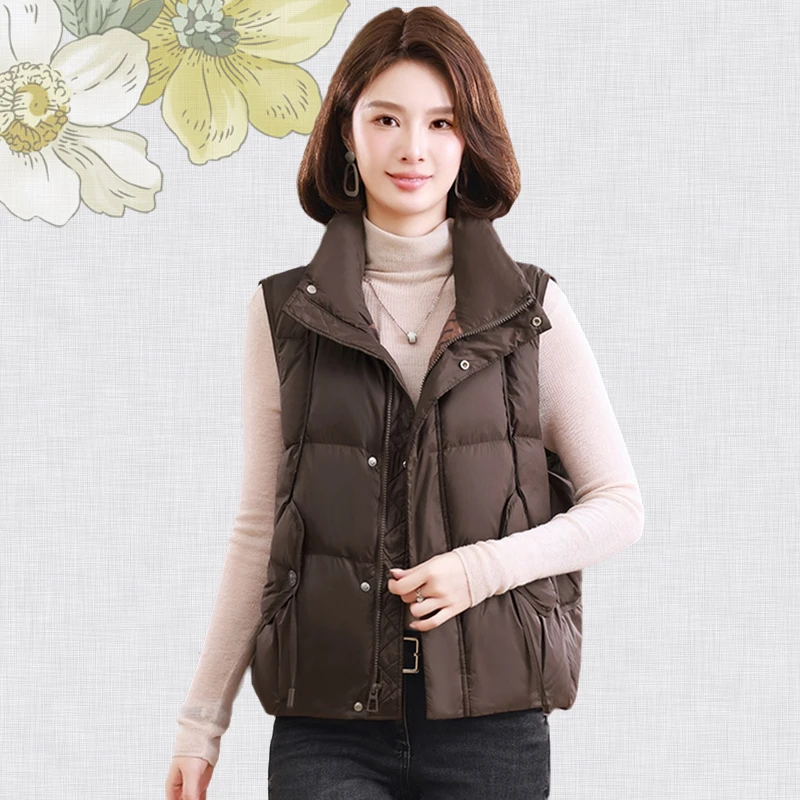 羽绒马甲女款2024新款冬季白鸭绒外穿美拉德秋冬妈妈羽绒服背心厚