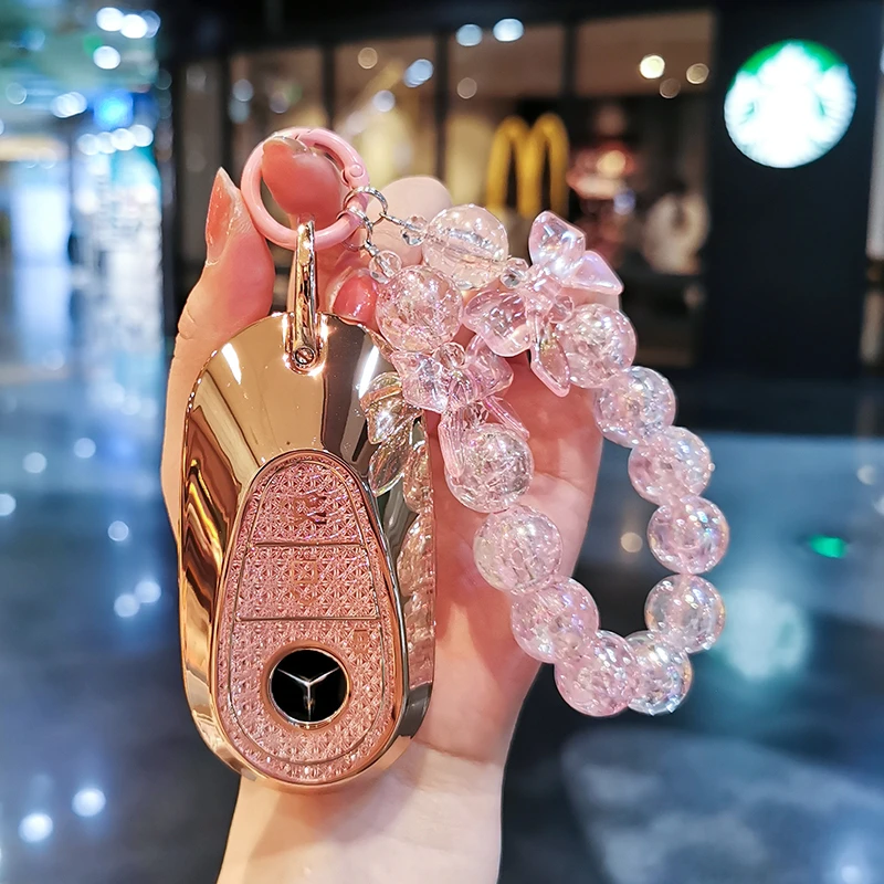 奔驰E级E300L钥匙套C级C260L镶钻壳GLC300爱心扣260包GLA女GLE350