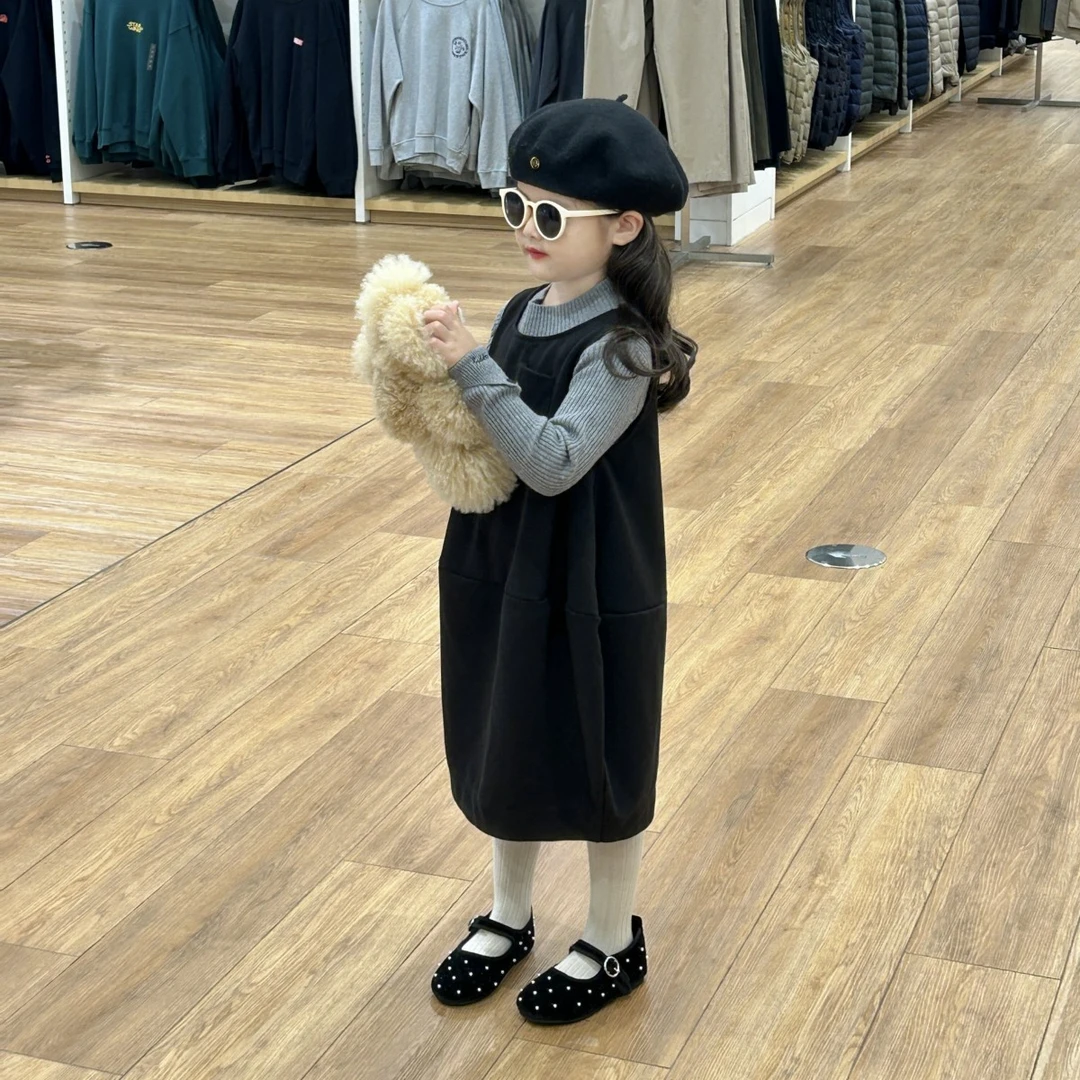 2024秋冬韩系女童毛呢加厚背心裙小众简约花苞连衣裙
