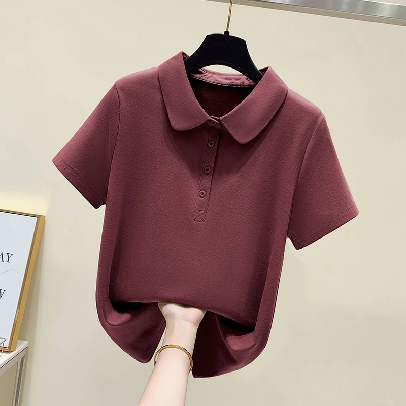短袖T恤女士2025夏季新款大码遮肚子藏肉polo衫短款正肩上衣