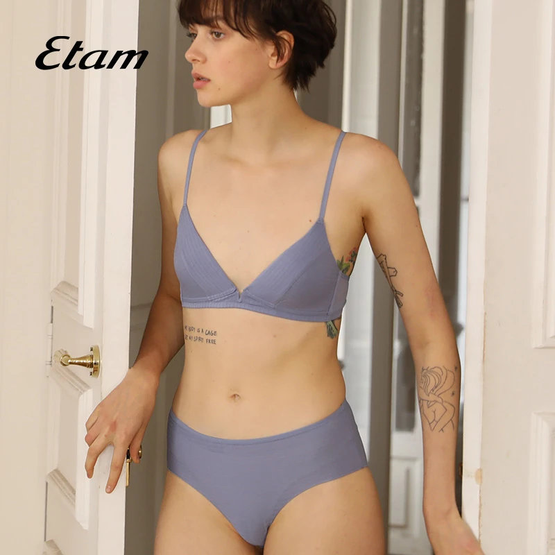 Etam/内衣三角杯聚拢无钢圈文胸套装W420DI0101+W420DI0201