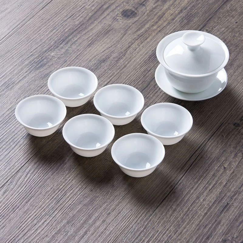 家用简约超白纯白瓷三才杯茶壶盖碗茶杯茶壶单个陶瓷潮汕功夫茶具