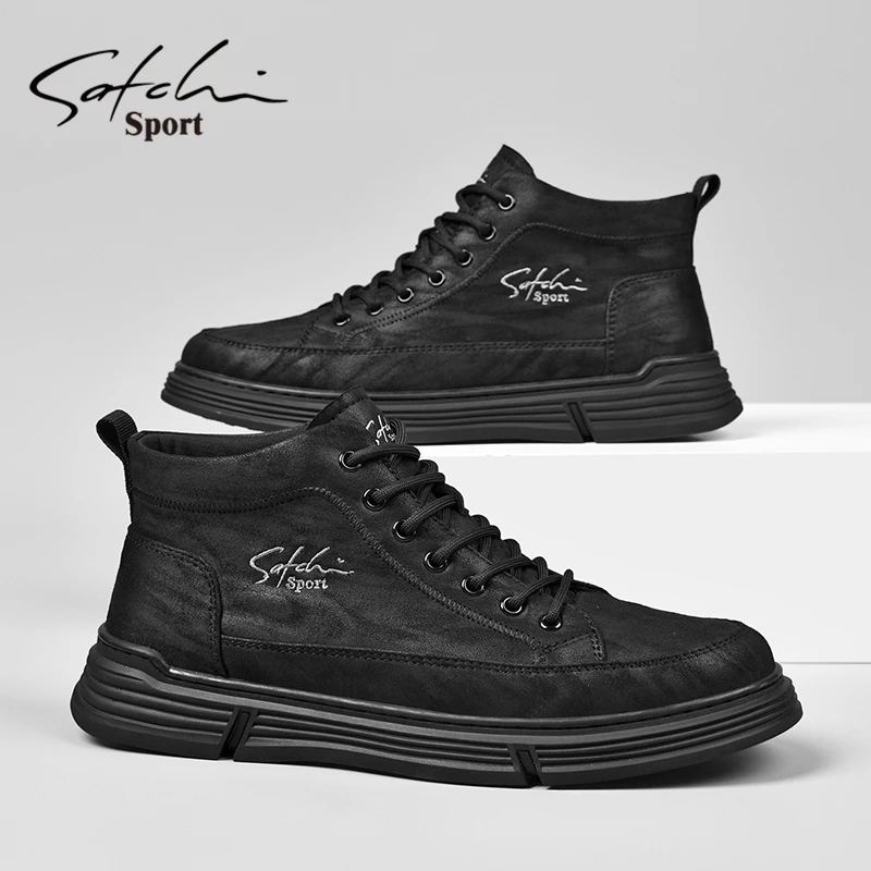 沙驰男鞋冬季防水马丁靴2025年手工不加绒轻便轻奢男士高帮工装靴