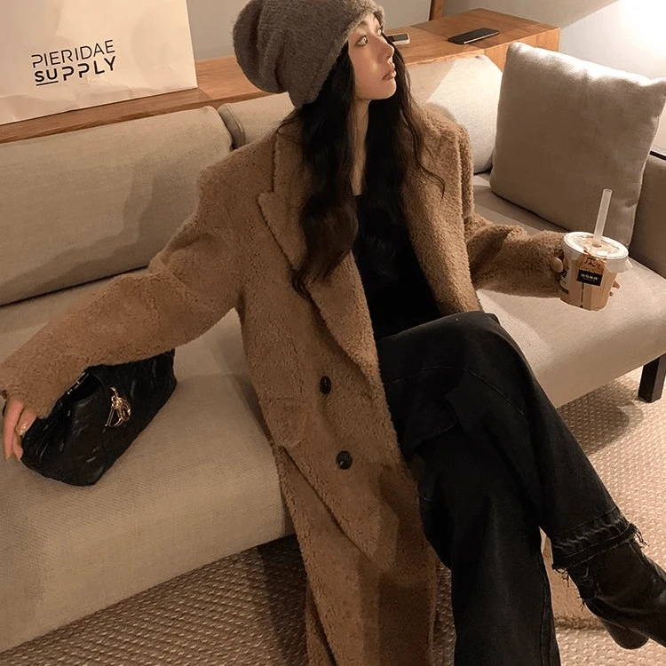 人造皮草 人造皮草 新款毛毛颗粒外套中长款大衣宽松韩版西装上衣