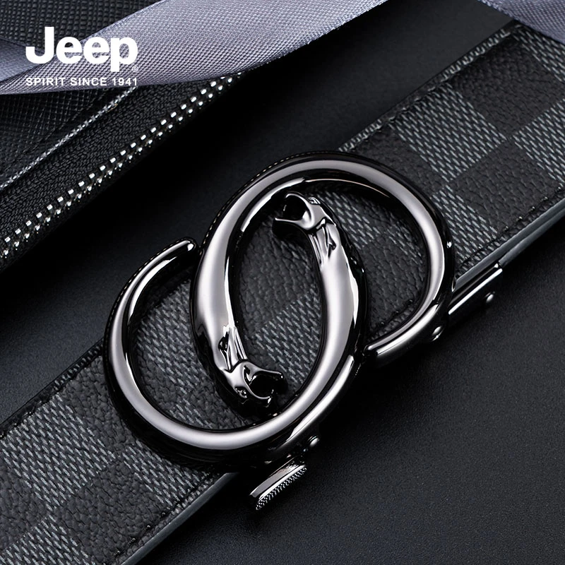 JEEP SPIRIT新款皮带男士真皮腰带自动扣头层牛皮格纹百搭裤带