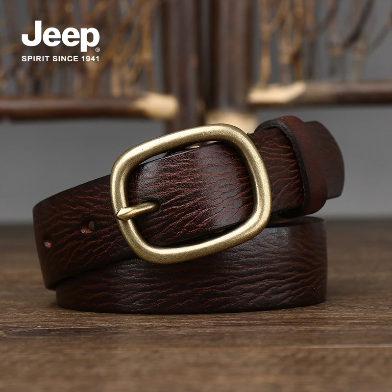 JEEP SPIRIT吉普手工头层牛皮女士真皮皮带百搭针扣裤腰带腰链潮