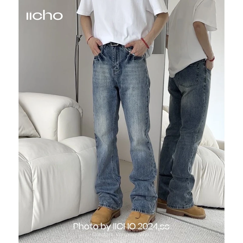 iicho愁愁 chleanfit高街水洗微喇牛仔裤百搭休闲显瘦长裤男K5175