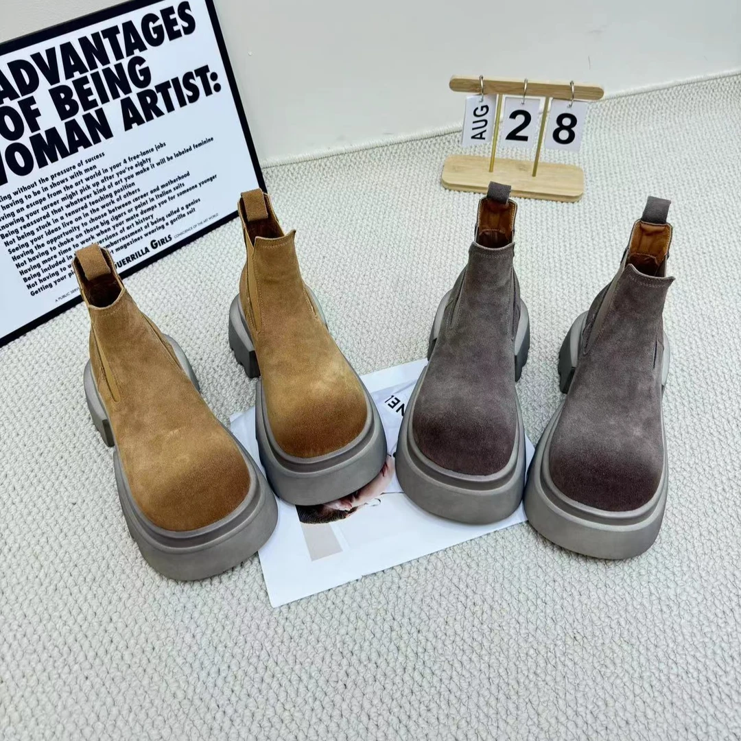 欧货真皮时尚休闲百搭厚底潮流秋季新款复古女士短靴小个子内增高