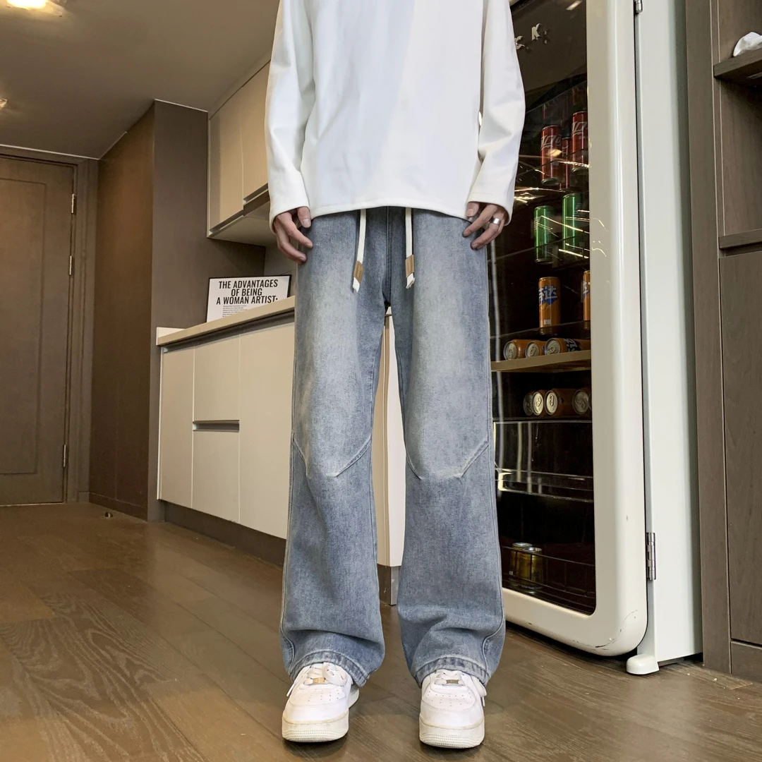 MANRE SHOW秋冬软牛仔裤松紧休闲百搭青少年痞帅宽松垂感直筒裤