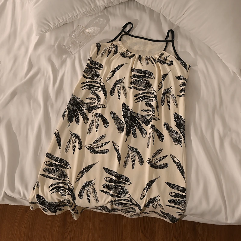 眠里一体带胸垫莫代尔睡裙女夏薄款吊带中长裙宽松百搭韩版家居服