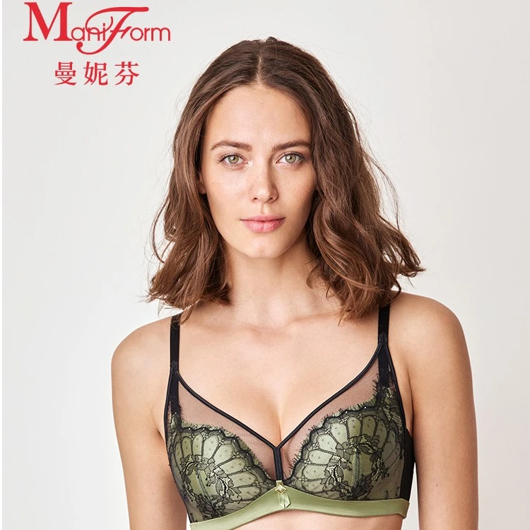 曼妮芬长三角无钢圈聚拢文胸舒适薄款收副乳维密小胸性感蕾丝文胸